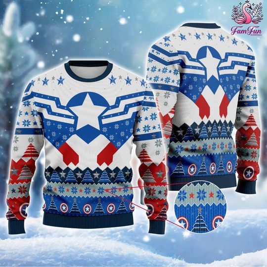 Captain America Ugly Christmas Sweatshirt, Sam Wilson Captain America Christmas Sweater