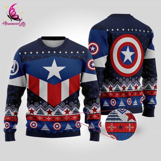 Captain America Ugly Christmas Sweatshirt, Steve Rogers Captain America Christmas Sweater