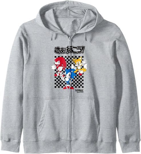 Discover Sonic The Hedgehog Sonic Knuckles & Tails Vintage Kanji Shot Zip Hoodie