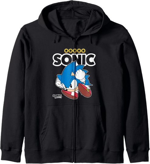 Discover Sonic The Hedgehog Sonic Crawled Up In A Ball Retro Shot Zip Hoodie