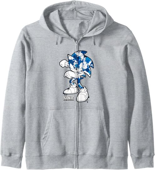 Discover Sonic The Hedgehog Dripping Paint Urban Style Portrait Zip Hoodie