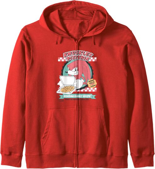 Discover Sonic The Hedgehog Knuckles Pizzeria Vintage Restaurant Ad Zip Hoodie