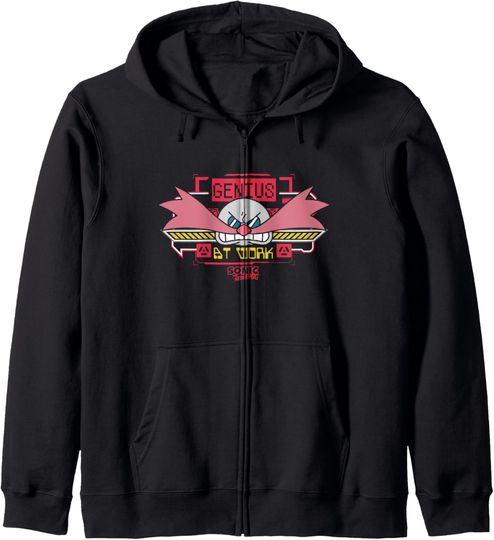 Sonic The Hedgehog Genius At Work Dr. Eggman Face Logo Zip Hoodie