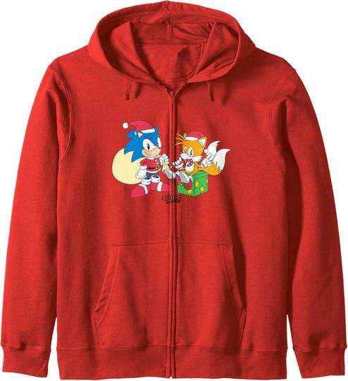 Discover Sonic The Hedgehog Christmas Santa Hats & Gifts Logo Zip Hoodie