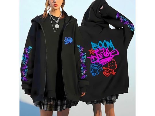 Discover Arcane Jinxx Unisex Oversized 3D Zip Hoodie, League of Legends Graphic Pullover, Anime Gift