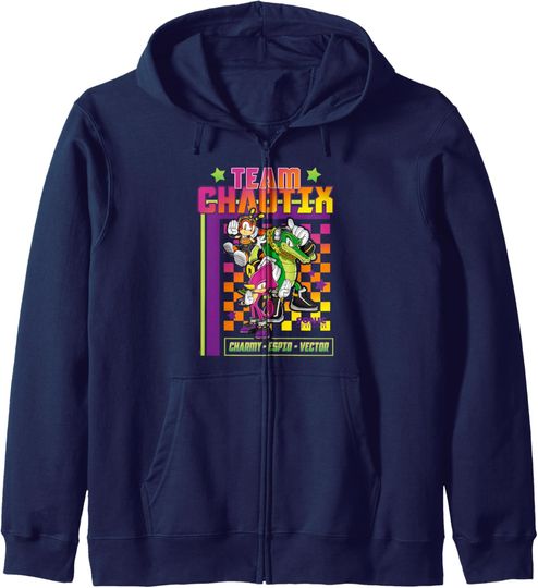 Discover Sonic The Hedgehog Team Chaotix Charmy Espio Vector Logo Zip Hoodie