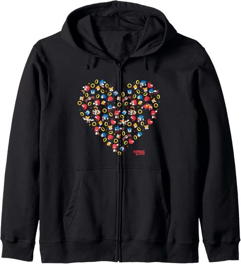 Sonic The Hedgehog Epic Characters Heart Shape Fill Big Logo Zip Hoodie