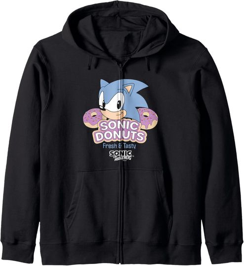 Discover Sonic The Hedgehog Sonic Donuts Fresh & Tasty Vintage Ad Zip Hoodie