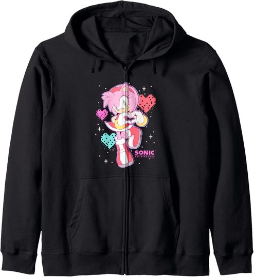 Discover Sonic The Hedgehog Valentine's Day Cute Amy Rose Retro Logo Zip Hoodie