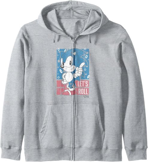 Sonic The Hedgehog Let's Roll Americana Distressed Logo Zip Hoodie