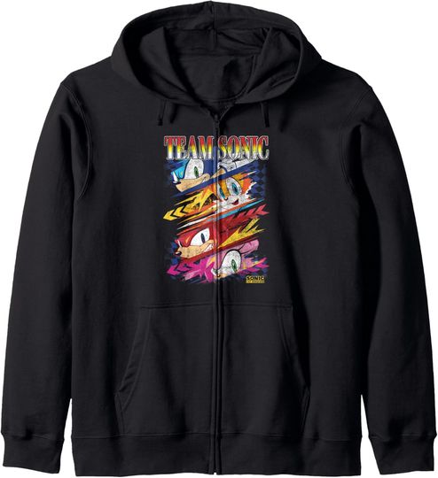 Discover Sonic The Hedgehog Team Sonic Distressed Group Shot Poster Zip Hoodie