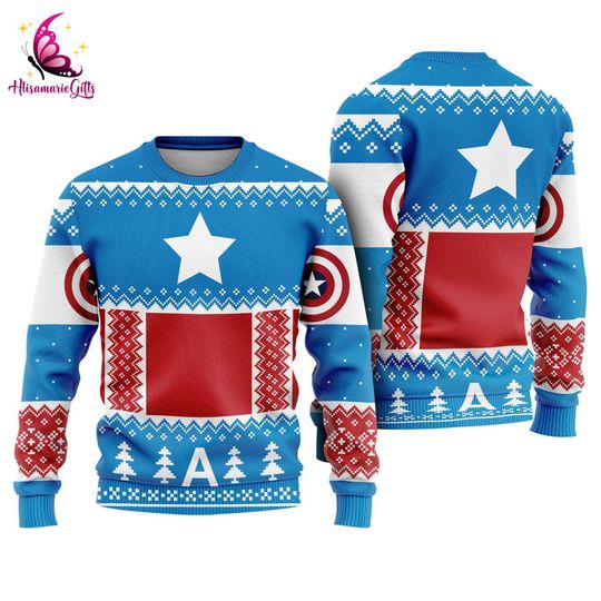 Captain America Ugly Christmas Sweatshirt, Steve Rogers Captain America Christmas Sweater