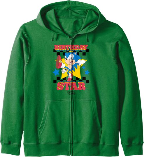 Discover Sonic The Hedgehog Birthday Star Retro Sonic Big Chest Logo Zip Hoodie