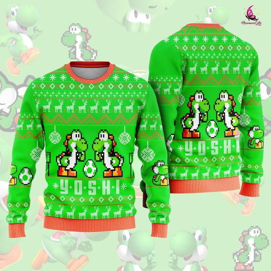Super Mario Yoshi Ugly Sweater, Bowser Mario Bros Xmas Sweatshirt