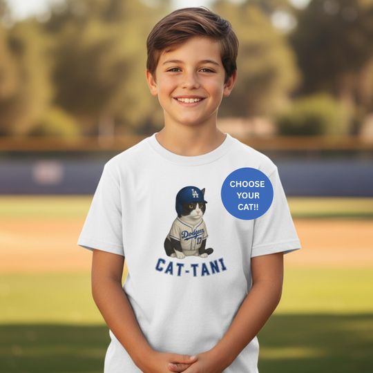 Discover Kids Cat-Tani Dodgers Tshirt | Funny Baseball Cat | Ohtani Fans & World Series Cat Lovers Gift | LA Baseball Youth Shirt | Comfort Colors