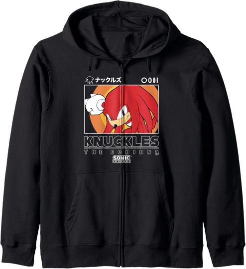 Sonic The Hedgehog Knuckles Iconic Kanji Chest Big Portrait Zip Hoodie
