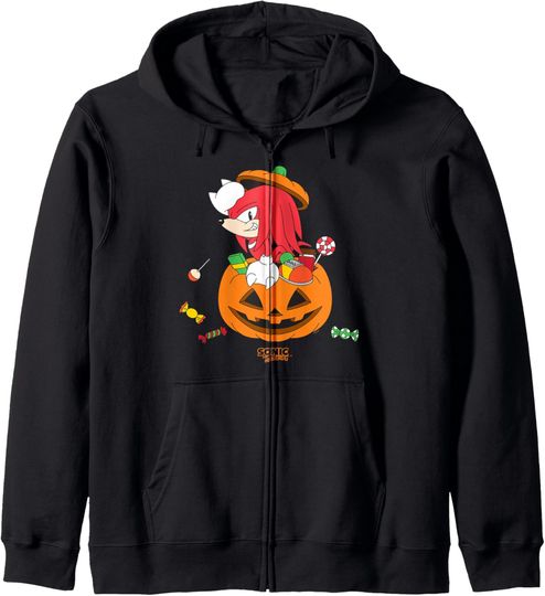 Discover Sonic The Hedgehog Halloween Knuckles Coming Out Of Pumpkin Zip Hoodie
