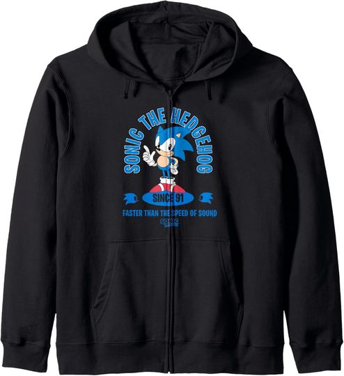Discover Sonic The Hedgehog Since 91 Faster Than Speed Of Sound Logo Zip Hoodie