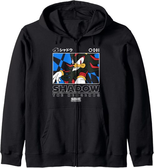 Discover Sonic The Hedgehog Shadow Iconic Kanji Chest Big Portrait Zip Hoodie