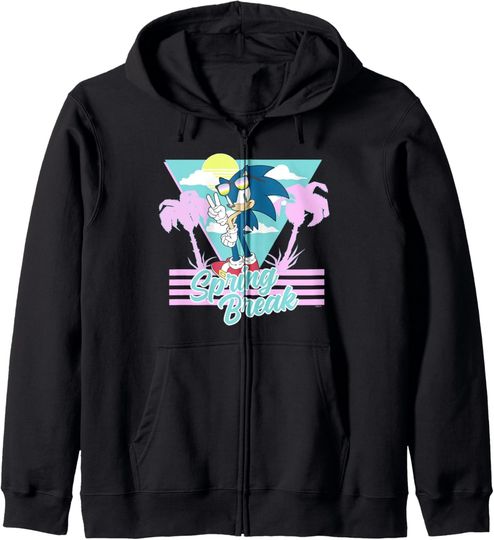 Discover Sonic The Hedgehog Cool Sonic Spring Break Retro Big Poster Zip Hoodie