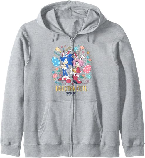 Discover Sonic The Hedgehog Sonic Amy Eggstra Cute Retro Chest Logo Zip Hoodie