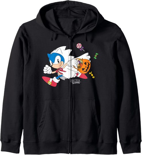 Discover Sonic The Hedgehog Halloween Trick Or Treat Ghost Disguise Zip Hoodie