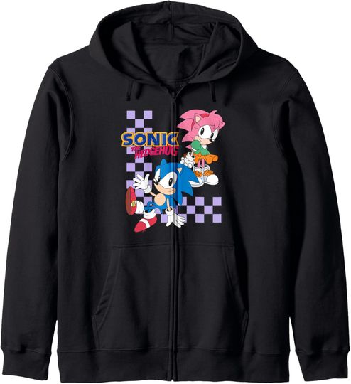 Discover Sonic The Hedgehog Sonic Amy Best Duo Checkers Chest Logo Zip Hoodie