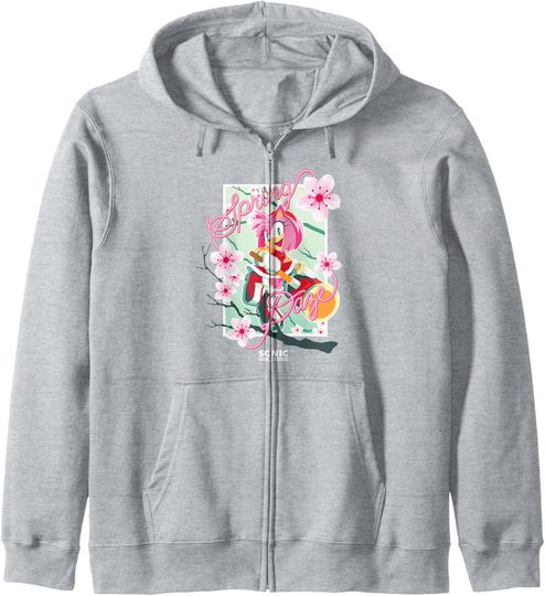 Discover Sonic The Hedgehog Spring Days Cute Floral Amy Big Poster Zip Hoodie