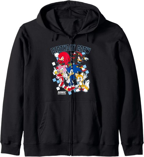 Discover Sonic The Hedgehog Birthday Cre Group Shot Big Chest Logo Zip Hoodie