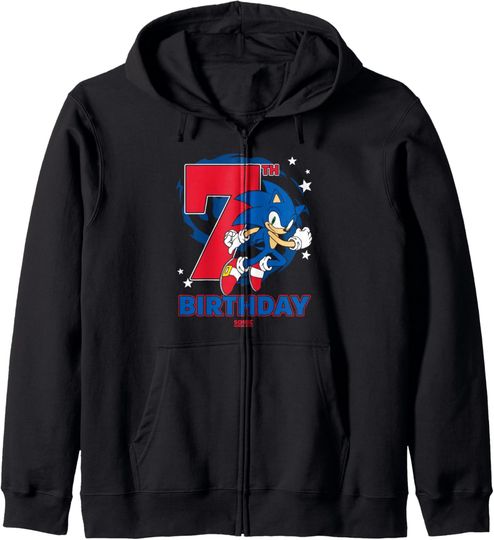 Sonic The Hedgehog Epic Sonic 7th Birthday Big Chest Logo Zip Hoodie