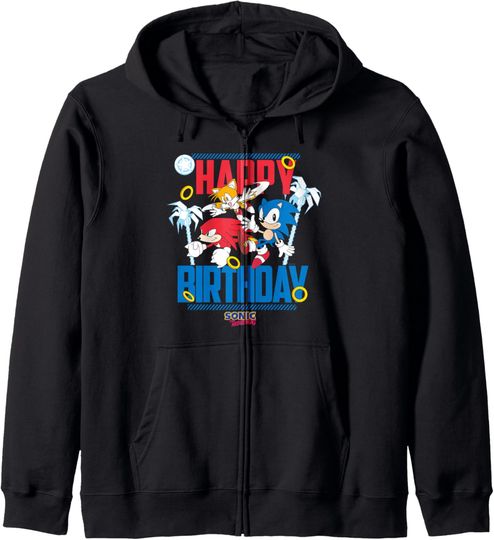 Discover Sonic The Hedgehog Happy Birthday Best Trio Big Chest Logo Zip Hoodie