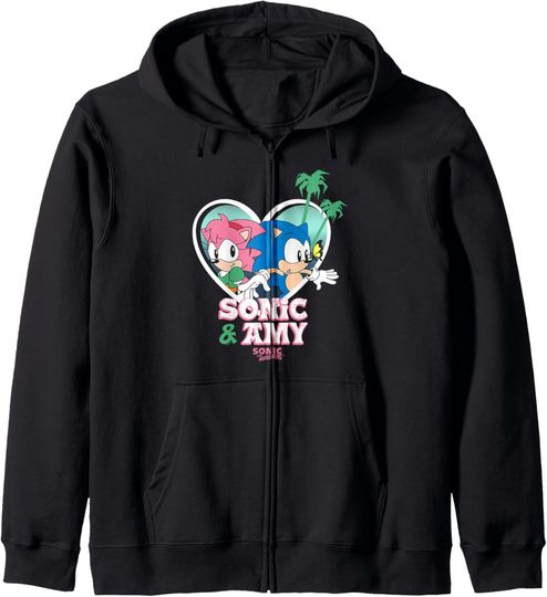 Sonic The Hedgehog Sonic & Amy Best Duo Big Heart Chest Logo Zip Hoodie