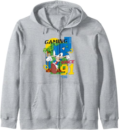 Sonic The Hedgehog Iconic Sonic Gaming Since 91 Retro Poster Zip Hoodie