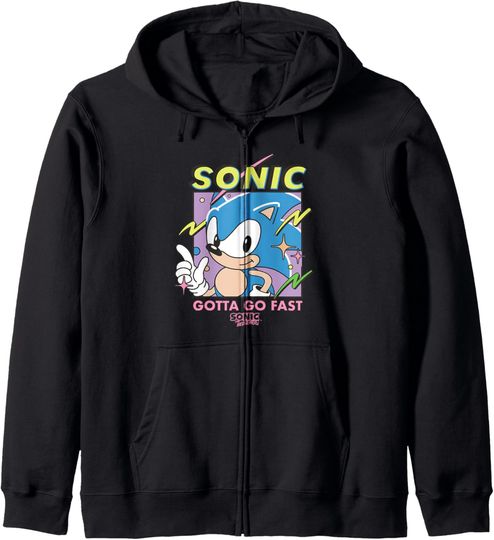 Discover Sonic The Hedgehog Sonic Gotta Go Fast Vintage Chest Poster Zip Hoodie