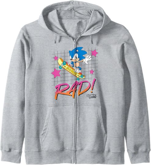 Sonic The Hedgehog Rad! Retro Neon Skateboarding Logo Zip Hoodie