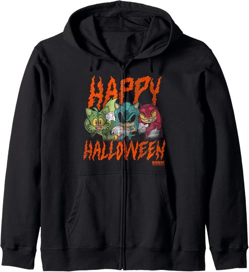 Discover Sonic The Hedgehog Halloween Happy Halloween Distressed Zip Hoodie