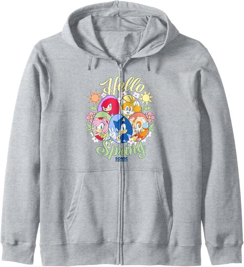 Discover Sonic The Hedgehog Hello Spring Group Shot Egg Portraits Zip Hoodie