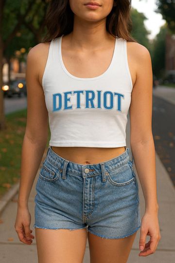Discover Detroit Football Square Neck Tank Top Crop, Game Day Outfit, Sports Fan Top, Tailgate Crop Tank