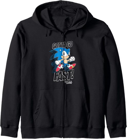 Discover Sonic The Hedgehog Gotta Go Fast! Classic Sonic Retro Shot Zip Hoodie