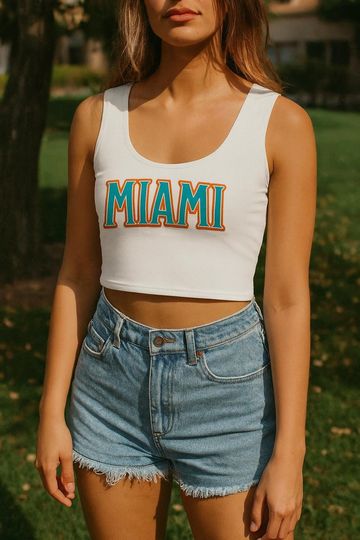 Discover Miami Football Square Neck Tank Top Crop, Game Day Outfit, Sports Fan Top, Tailgate Crop Tank