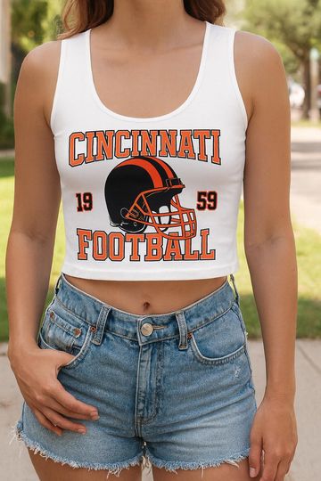 Discover Cincinnati Square Neck Crop Tank Top, Game Day Outfit, Cute Team Spirit Tank, Trendy Crop Top
