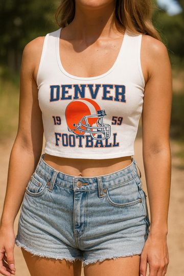 Discover Denver Square Neck Crop Tank Top, Game Day Outfit, Cute Team Spirit Tank, Trendy Crop Top