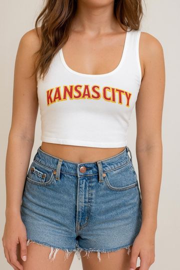 Discover Kansas City Football Square Neck Tank Top Crop, Game Day Outfit, Sports Fan Top, Tailgate Crop Tank