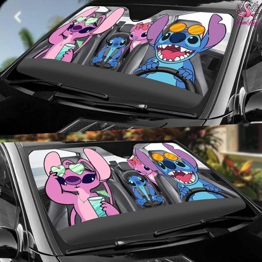 Stitch Angel Aloha Car Sun Shade, Ohana Means Family Auto Car Sunshade, Stitch Car Sunshade