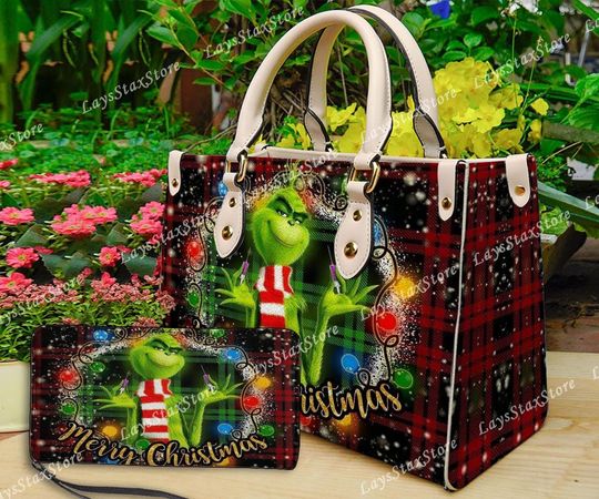 Discover Personalized funny character Christmas Leather Handbag, funny character Women Bags