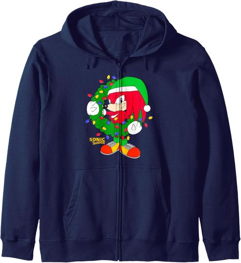 Discover Sonic The Hedgehog Christmas Knuckle Wreath Big Chest Logo Zip Hoodie