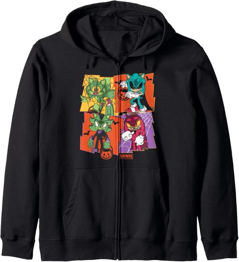 Discover Sonic The Hedgehog Halloween Creepy Monster Portraits Zip Hoodie
