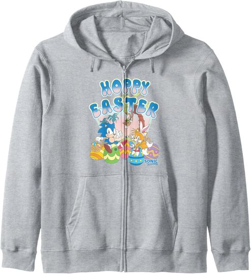 Discover Sonic The Hedgehog Hoppy Easter Sonic Tails Retro Big Logo Zip Hoodie