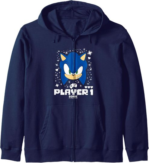 Discover Sonic The Hedgehog Valentine's Day Player 1 Sonic Big Face Zip Hoodie