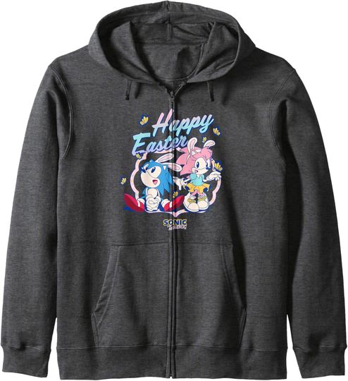 Discover Sonic The Hedgehog Happy Easter Cute Sonic Amy Chest Logo Zip Hoodie
